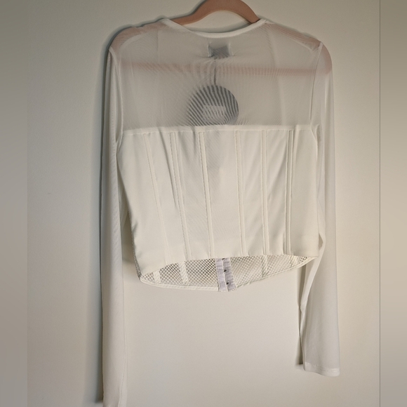 Eye Catching White Mesh Long Sleeve Statement Top - Picture 10 of 10